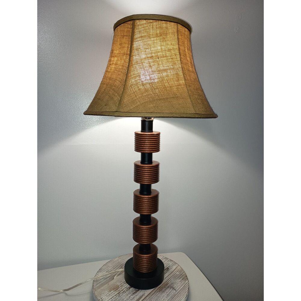 Vintage, Bronze/Black, Cylinder Shaped Stackable Table Lamp and Bell Shape Shade